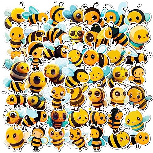 Bric Dodo 50 Stück Kleine Bienen Aufkleber Auto Laptop Telefon Gitarre Skateboard Motorrad Fahrrad Bienen Stickers Set Vinyl Wasserdicht Aesthetic Aufkleber für Jugendliche Kinder Erwachsene