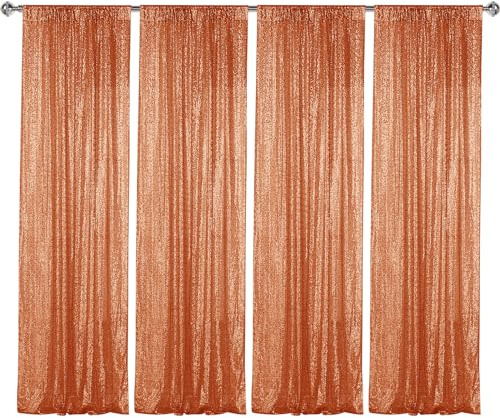 Sugargirl Orange Sequin Backdrop Curtain 4 Panels 2FTx8FT Glitter Orange Background Drapes Sparkle Photography Backdrop for Party Wedding Birthday Wall Decoration