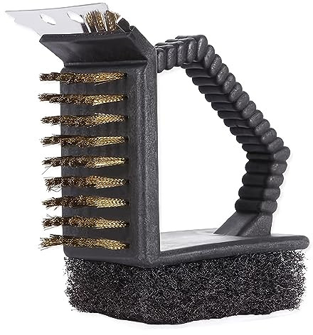 XINCHENG Drahtbürste Grill, 3 in 1 Grillbürste Edelstahl, Grill Reinigungsbürste mit Schwamm, Metallborsten und Metallschaber, Grillbürste für Alle Arten von Grillrost