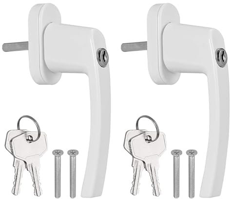 Manillas universales para ventana, 2 unidades, con cerradura, de aleación de aluminio, con 4 llaves y 4 tornillos, para ventanas de guillotina, ventanas correderas, puertas de balcón, color blanco