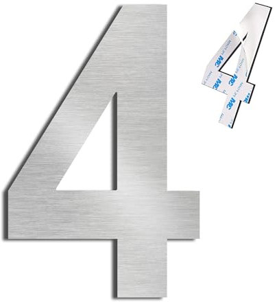 Nanlyiau 15,3cm Edelstahl Hausnummern - Selbstklebende Zahlen aus Massivem SUS304 (Nummer 4)