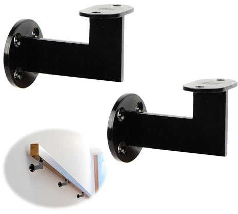 Handlaufhalter Edelstahl Handlaufträger Handlaufhalterungen Geländerhalterung - 2 Stück Handlaufstütze Handauf Wandhalter Befestigung für Metall Treppengeländer Flure Bäder Geländer Halterung, Schwarz