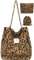 LEDAOU Cord Tasche Damen 3 Stück Set - Handtasche, Reise Kulturtasche, Tote Bag Shopper, Umhängetasche Drawstring (Leopard Hellbraun)