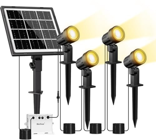 MEIHUA Focos Jardin Exterior 2700K Blanco Cálido 3 Niveles de Brillo 2 Modos Luces Solares LED Exterior Jardin 5000MAH Lámparas IP66 Impermeable para Árbol Piscina Césped Camino Halloween Navidad