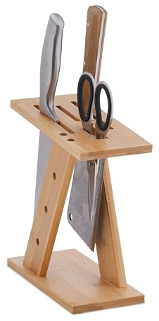 Relaxdays Messerblock unbestückt, Bambus, HBT: 22 x 9,5 x 19,5 cm, Messerhalter für breite Klingen, Messerständer, Natur