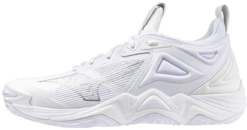 Mizuno Zapato de Voleibol Wave Momentum 3 para Hombre, Blanco-Plateado, 41 EU