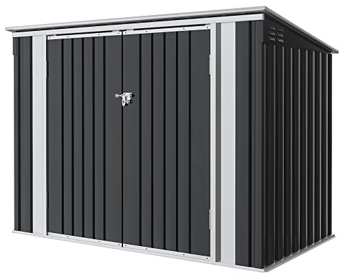 Greesum Abri de Rangement extérieur en métal avec chaîne de Couvercle et Tige à gaz hydraulique pour Outils de pelouse, vélos, Jouets, Poubelle, Noir