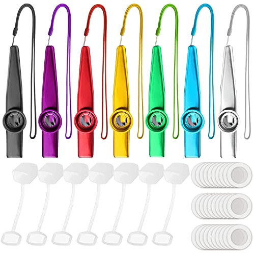 Eniyou 6 Stück Kazoo Metall Kasu Kazoos Kazu Membran Instrument Nasenflöte Kazoo Set für Kinder Geeignet Nasenflöte Kinder in Verschiedenen Farben mit 30 Flöte Membranen und 6 Schutzhüllen