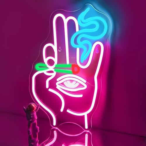 Hand Eye Neon Sign for Wall Decor Evil Eye Neon Light Pink Led Neon Signs Hamsa Neon Sign USB Neon Light Signs for Bedroom Game Room Home Bar Pub Party Decor for Man Boys,Size 16.5 * 9.3inches(XD030)