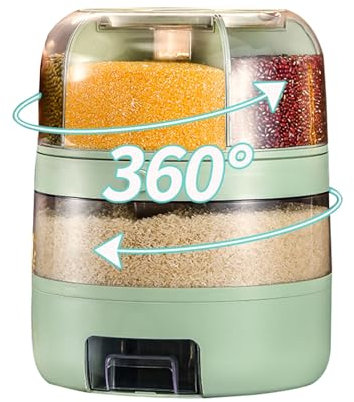 Distributeur de céréales double couche,distributeur de nourriture rotatif à 360°,récipient de stockage de nourriture sèche sur comptoir de cuisine avec 7 compartiments individuels,seau de riz tra