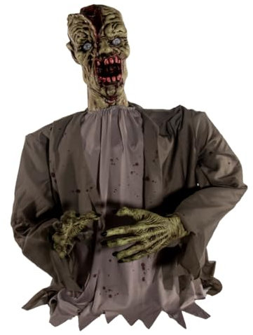 Horror-Shop Blutiger Zombie Oberkörper mit Bewegung, Licht und Sound 80 cm