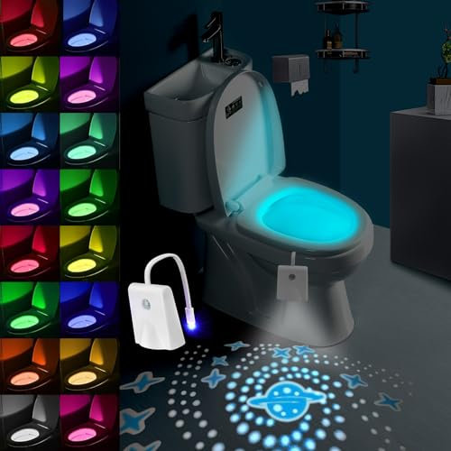 Lampe LED pour Toilette, Lampe LED 16 couleurs, Lampe avec Projection pour Salle de Bain et Toilettes, Capteur de Mouvement Luminaire pour Toilette et Salle de Bain, Étanche et Rechargeable (A)
