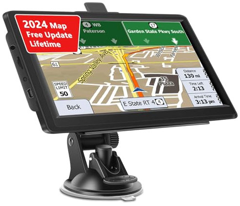 7 inch UK Sat Nav for Car, Truck, Car GPS Navigator, with UK Europe Maps, Lifetime Free Updates, Support Postcode Search and Voice Guidance, Speed Camera Alert, Lane Guidance Assist, POI