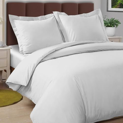 Pizuna Coton Ensemble de Housses de Couette 200x200 cm 2 Personnes Blanc, 100% Coton Longue durée en Percale Housse de Couette avec Fermeture à Boutons cachés Blanc