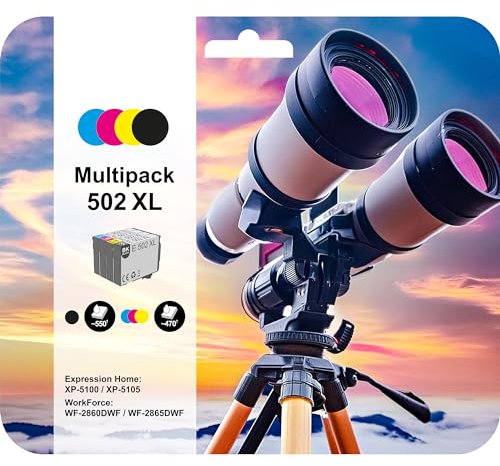 ink 24 Smart Drucken Ink24 502 Tinte Fernglas Multipack 4-farbig Standard, XP-5100 XP-5105 XP-5150 XP-5155 WF-2860DWF WF-2865DWF WF-2880DWF WF-2885DWF