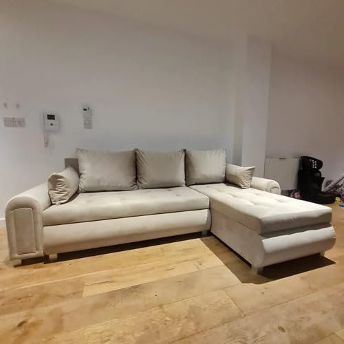 Corner Sofa Bed with Storage – Multi Colours – Berlyn (Cream)