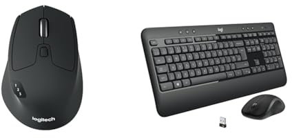 Logitech M720 Triathlon Multi-Device Wireless Mouse, Bluetooth, USB Unifying Receiver, 1000 DPI & MK540 Advanced Wireless Keyboard and Mouse Combo for Windows, 2.4 GHz Unifying USB-Receiver