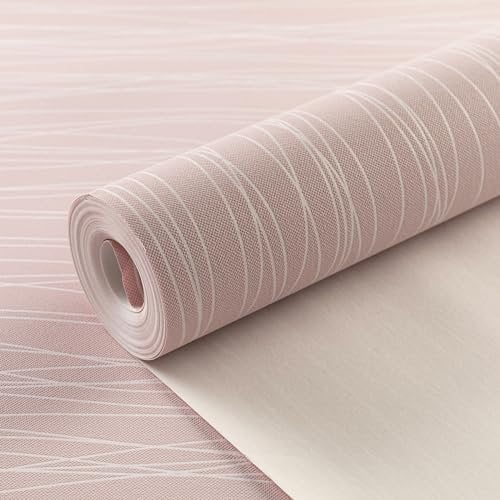 Tarwanear Blush Wallpaper Glitter Striped Textured Wallpapers 53x950cm Thick Wall Paper Pink Stripes Feature Flocking Embossed Wallpaper Roll for Livingroom Bedroom Lounge Hallway