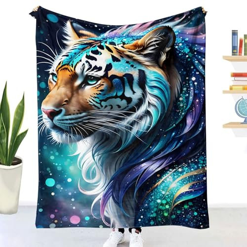 MUNOOR Tiger Decke 130x150 cm Tiere Farbe Kuscheldecke TV Wohndecke Weich Flauschige Flanelldecke Couchdecke für Kinder Mädchen Jungen Geschenk Blanket
