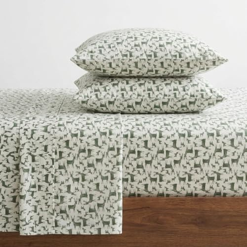 Eddie Bauer Bettwäsche aus Baumwollflanell, gebürstet für zusätzliche Weichheit, gemütliche Wohnkultur, Öko-Tex-Zertifiziert (Hirsch Camp Green, Full)