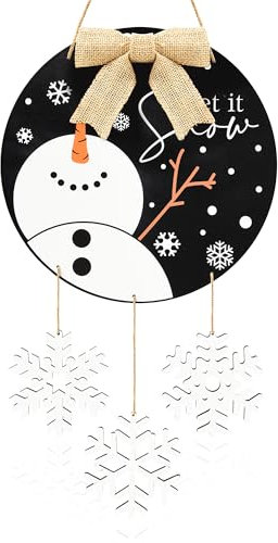Weihnachtstürschild Let It Snow, Türdekoration, Schneemann und Schneeflocken, Aufhänger mit Schleife, Winter-Bauernhaus, Willkommenskranz, Schild für Urlaub, Veranda, Fenster, Wand, Heimdekoration
