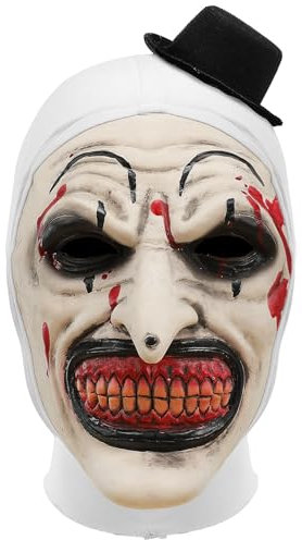 Claofoc Terrifier Maske Gruselige Killer Art The Clown Kostüm Halloween Maske Cosplay Kostüm Horror Blutig Zubehörteil für Erwachsene (01)