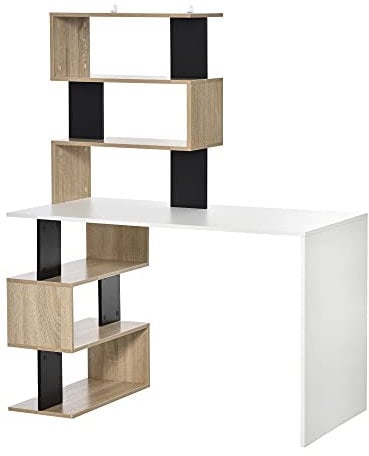 HOMCOM Scrivania con Libreria per Camera, Scrivania Ufficio, Scrivania Porta PC in Legno Multicolore, 120x60x148cm