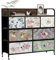 COMHOMA Kommode, Schrank, Aufbewahrungsschrank, 7 Schubladen aus Stoff mit Griffen, Metallrahmen, Blumen-Serie
