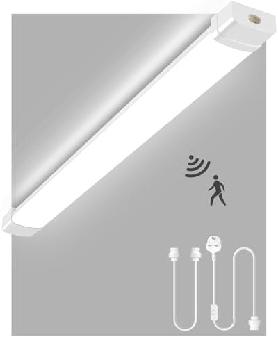 Sararoom 115cm Motion Sensor LED Batten Light, 6500K Daylight White 4000LM Connectable LED Tube Light, IP66 Waterproof LED Strip Light for Shop, Office, Living Room, Garage, Warehouse, Kitchen