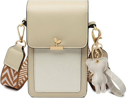Skyearman Sac Téléphone Portable Femme en Cuir PU Petit Sac Bandoulière Femme Mini Pochette Telephone Portable avec Bandoulière Réglable et Mignonnes breloques pour Téléphones Jusqu'à 6,9 (Beige)