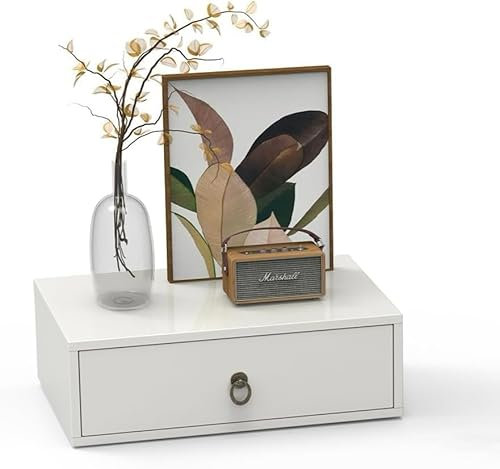 LEADZM Nachttisch Hängend,Wandregal mit 1 Schublade Nachtschrank Wandmontage für Schlafzimmer,Wohnzimmer, 46x30x14,5cm (1, Weiße)