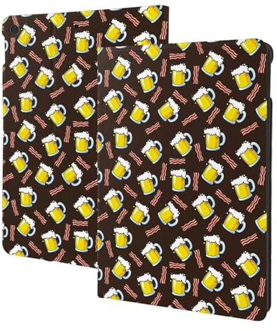 Funda compatible con iPad de 9ª/8ª/7ª generación, funda para tablet con estampado de tocino de cerveza compatible con iPad Cover de 10.2 pulgadas, soporte tipo folio, encendido y apagado automático