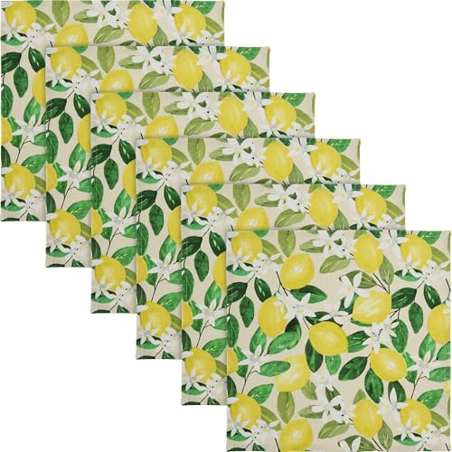 Erwin Müller Serviette 6er, Tischwäsche Zitronen, mediterran gelb-grün Größe 40x40 cm - Robustes Canvas-Gewebe, pflegeleicht und strapazierfähig