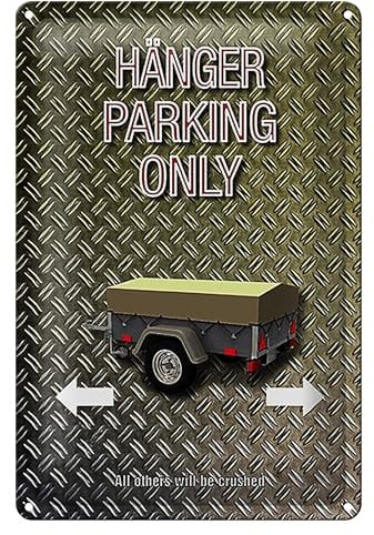 HÄNGER PARKING ONLY | Metallschild | Lustiges Schild | 12 cm x 18 cm