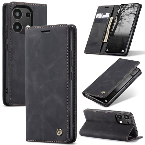 Azororo Coque pour Xiaomi Redmi Note 13 4G Premium Housse Cuir Protection Pochette Rabat Portefeuille Flip Case Porte Magnétique Coque Étui pour Redmi Note 13 4G, Noir