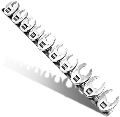 LEONTOOL 10 Stück 3/8 Zoll Drive Crowfoot Wret Tag metrisch 10 – 19 mm Schraubenschlüssel-Set mit Brecheisen Maulschlüssel Gabelschlüssel zum Entfernen von Muttern, Reparatur von