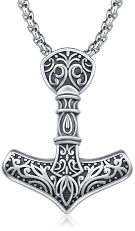 JFASHOP Nordische Viking Mjolnir Halskette für Herren Vintage Thors Hammer Halskette Mjolnir Viking Hammer Kette S925 Sterling Silber Viking Amulett Nordische Pagan Schmuck für Herren Jungen Männer
