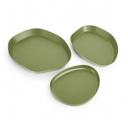 LIN HOME Juego de 3 Bandejas Decorativas de Metal Verde Multiusos | Diseño elegante para dormitorio y baño, combina funcionalidad y estilo en la decoración del hogar RS24064