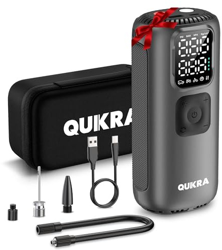 Quikra T22 Luftpumpe 160PSI Elektrischer Kompressor, 11,03 bar Tragbare Fahrradpumpe, Auto Off kompressor, Elektrisch Luftkompressor, Luftpumpe Fahrrad für Fahrrad, Motorrad, E-Bike, Auto, Bälle, Grau
