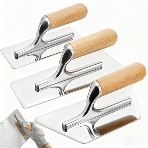 YIMITEE 3 Pack Venetian Plaster Trowel Set, Stainless Steel Finishing Trowel, Art Paint Plastering Tool with Wooden Handle, 1 mm Thick Construction Hand Tools for Concrete, Cement, Drywall Repairs