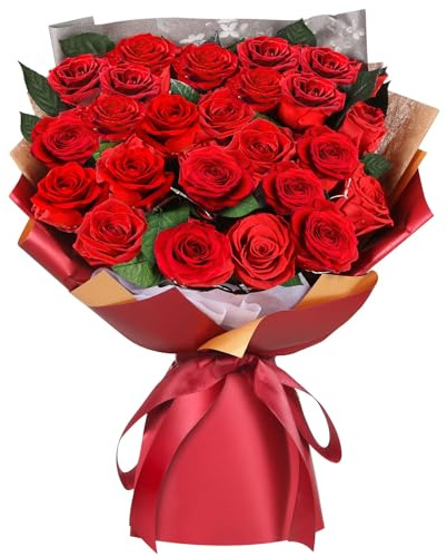 ADDWel 24 Preserved Real Red Roses Bouquet, Romantic Anniversary & Birthday Gifts for Wife & Girlfriend, Long-Lasting Roses That Last 3+ Years, Luxury Rose Arrangement | 24 real preserved red roses symbolising love every hour of the day, a romantic gift that lasts over 3 years.