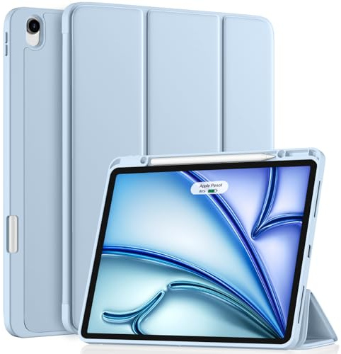 Vobafe Case for iPad Air 13 Inch M4/M3/M2 (2026/2025/2024) with Pencil Holder, Slim Folio Stand Protective Tablet Cover, Multi-Angle Viewing, Auto Wake/Sleep, Light Blue