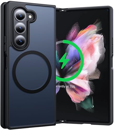 FNDMIL NO.1 Magnetic for Samsung Galaxy Z Fold 5 Case with MagSafe | [Military Grade Drop Tested][Translucent Matte][Anti-Fingerprint] Soft Silicone Bumper for Samsung Fold 5 Case Slim,Black