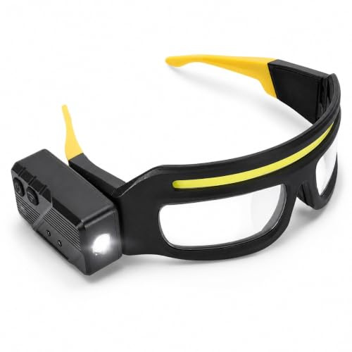Elprico LED-Brille, Wiederaufladbare Scheinwerferbrille mit Wellensensor, 1000 Lm Wasserdichte Arbeitsleuchte, Schutzbrille, Stirnlampe, 5 Modi, Tragbare USB-Stirnlampe für