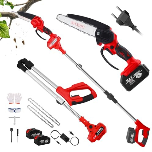 2 in 1 Potatore a Batteria, 8 Pollici Mini Motosega a Mano con 1,8M Pieghevole Asta di Prolunga, 2x2000mAh, Kit per Motosega da Esterno per rami alti per Potatura Di Alberi Da Giardino | Set di sega elettrica 2 in 1 con asta da 180 cm e 2 x 2000 mAh, per la potatura di alberi e alberi da frutto in giardino