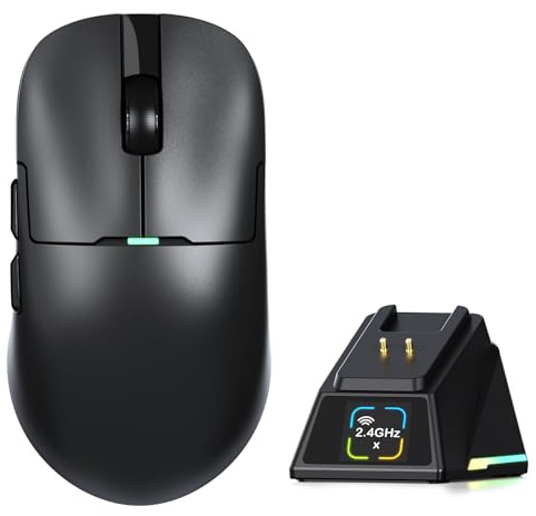 A.JAZZ AJ159P SUPERLIGHT Wireless Gaming Mouse with RGB Charging Dock-Black | Tri-mode Bluetooth/2.4G/ USB-C Wired Computer Mice, PixArt PAW3311 Optical Sensor, 24000 DPI Programmable for PC/Mac/Win11/PS