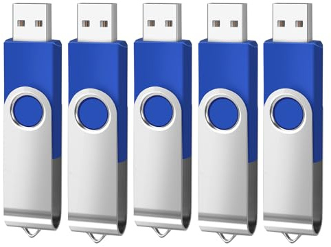 jiqichimao 5 Pack 16GB Blue Swivel USB Flash Drive, USB 2.0 Thumb Drive | 360° swivel protects the connector for school, office and travel use; memory stick, usb stick, usb flash drive for storage.