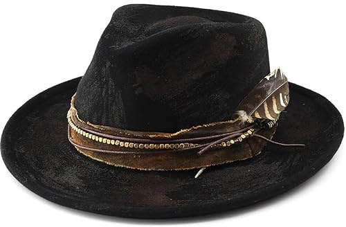 Générique Chapeau Fedora Classique Bord Court Ceinture Panama Cowboy Couvre-Chef décontracté à Large Bord pour Tenues Quotidiennes Accessoire Polyvalent adapté Toutes Saisons (Black, One Size)