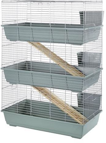 Little Friends Triple Rabbit Cage, 102 x 56 x 139 cm, Beige/Silver