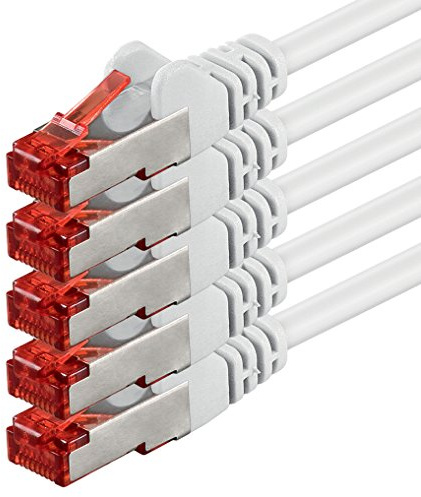 1aTTack.de Cat6 SFTP LAN Netzwerkkabel 5x 7,5m RJ45 Ethernet weiß | Cat6 S/FTP PIMF, doppelt geschirmt, 250 MHz, halogenfrei, bis 1 Gbit/s; RJ45 für Router, Switch, Modem, PC und Patchpanel